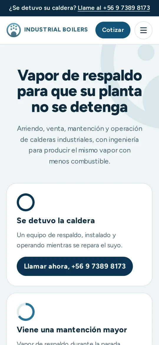 Home page of the Industrial Boilers site on a phone