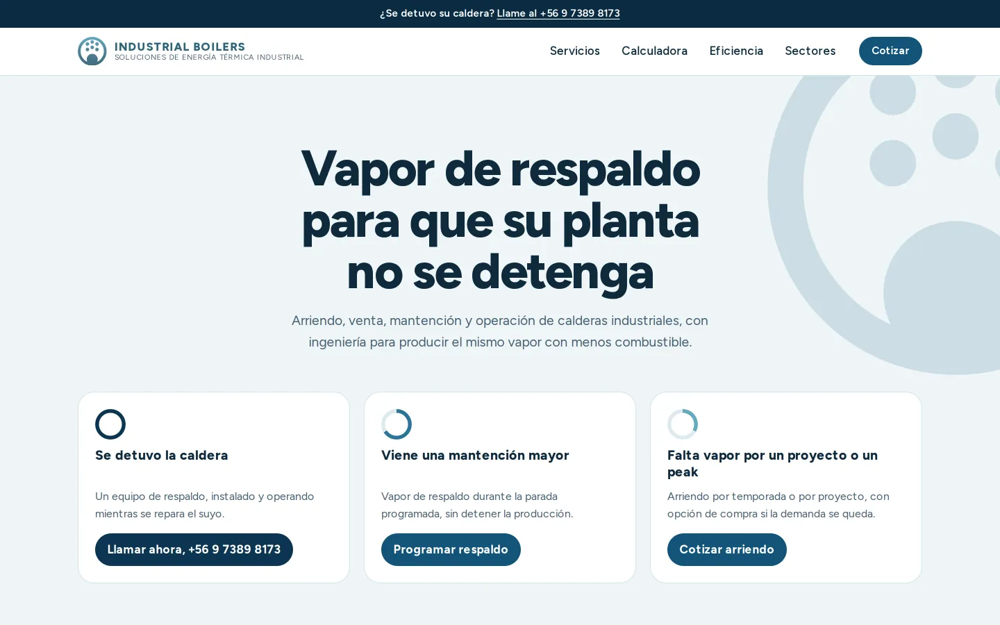 Home page of the Industrial Boilers site on a computer