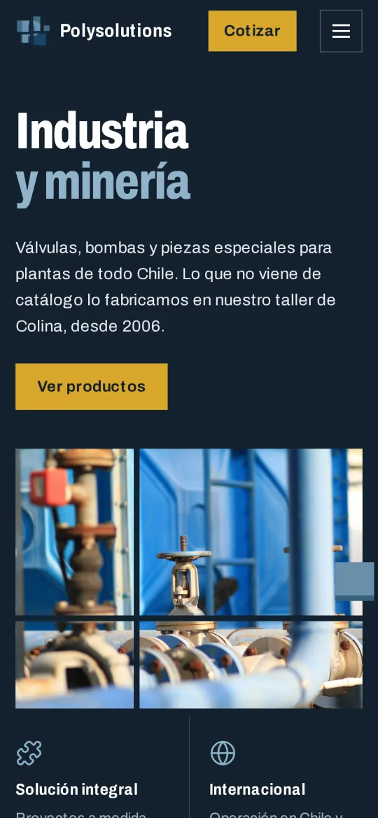 Home page of the Polysolutions site on a phone